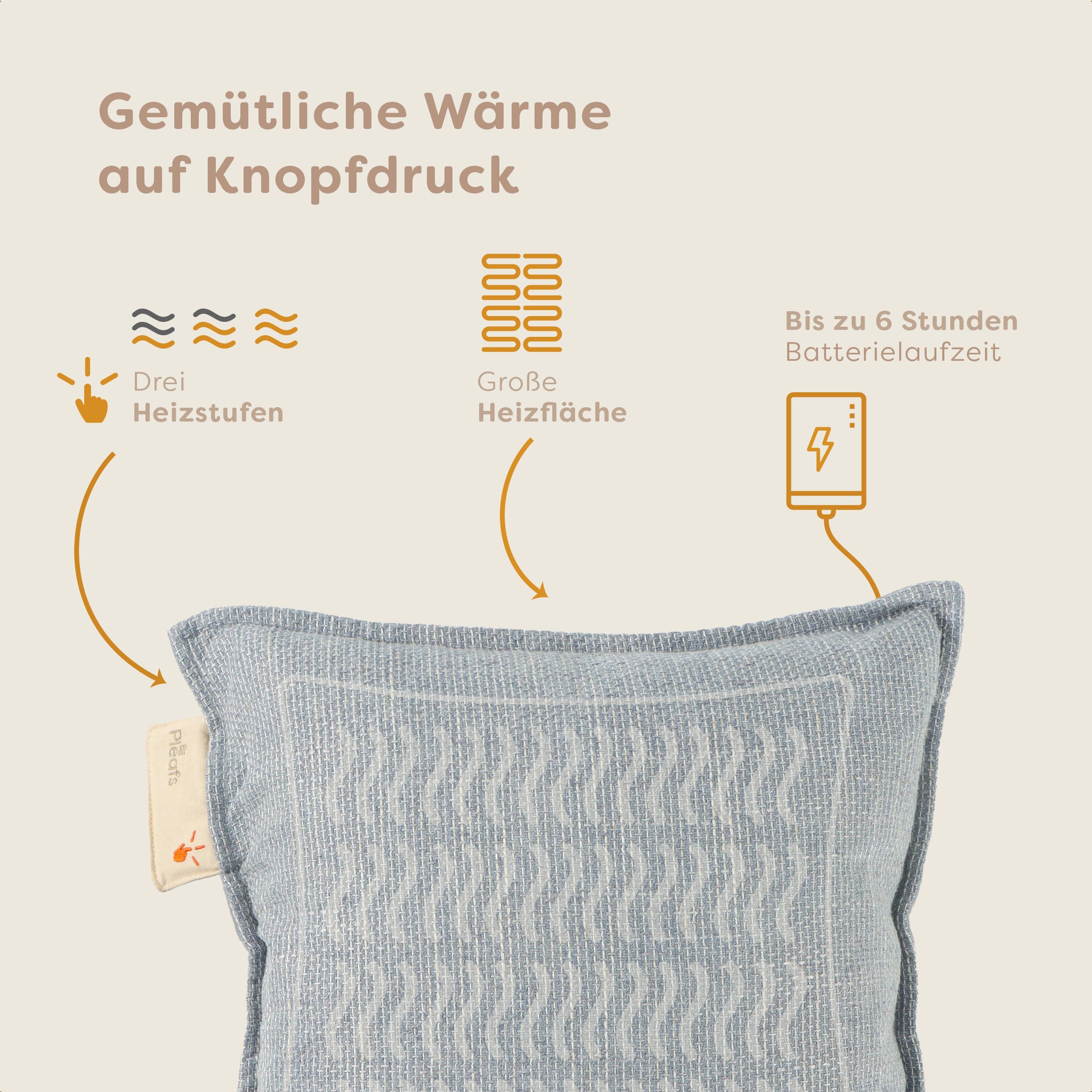 heizkissen nomad kabellos elektrisch aufladbar indoor 45x45 silver-sand usp