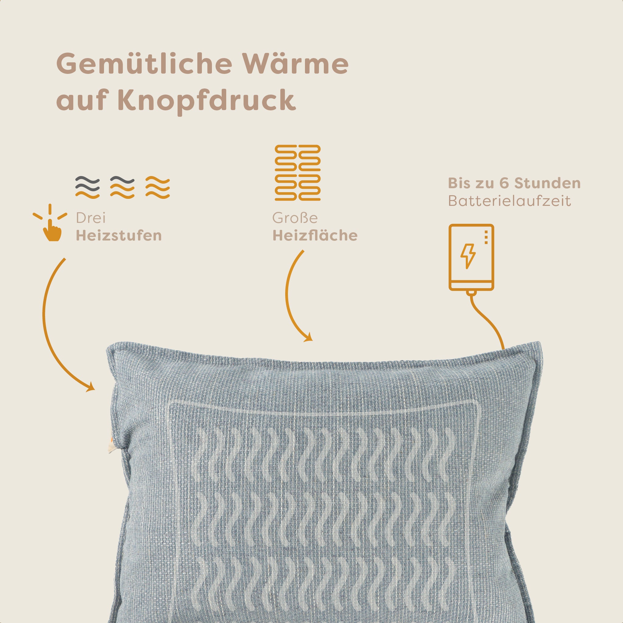 heizkissen nomad kabellos elektrisch aufladbar indoor 45x60 silver-sand usp