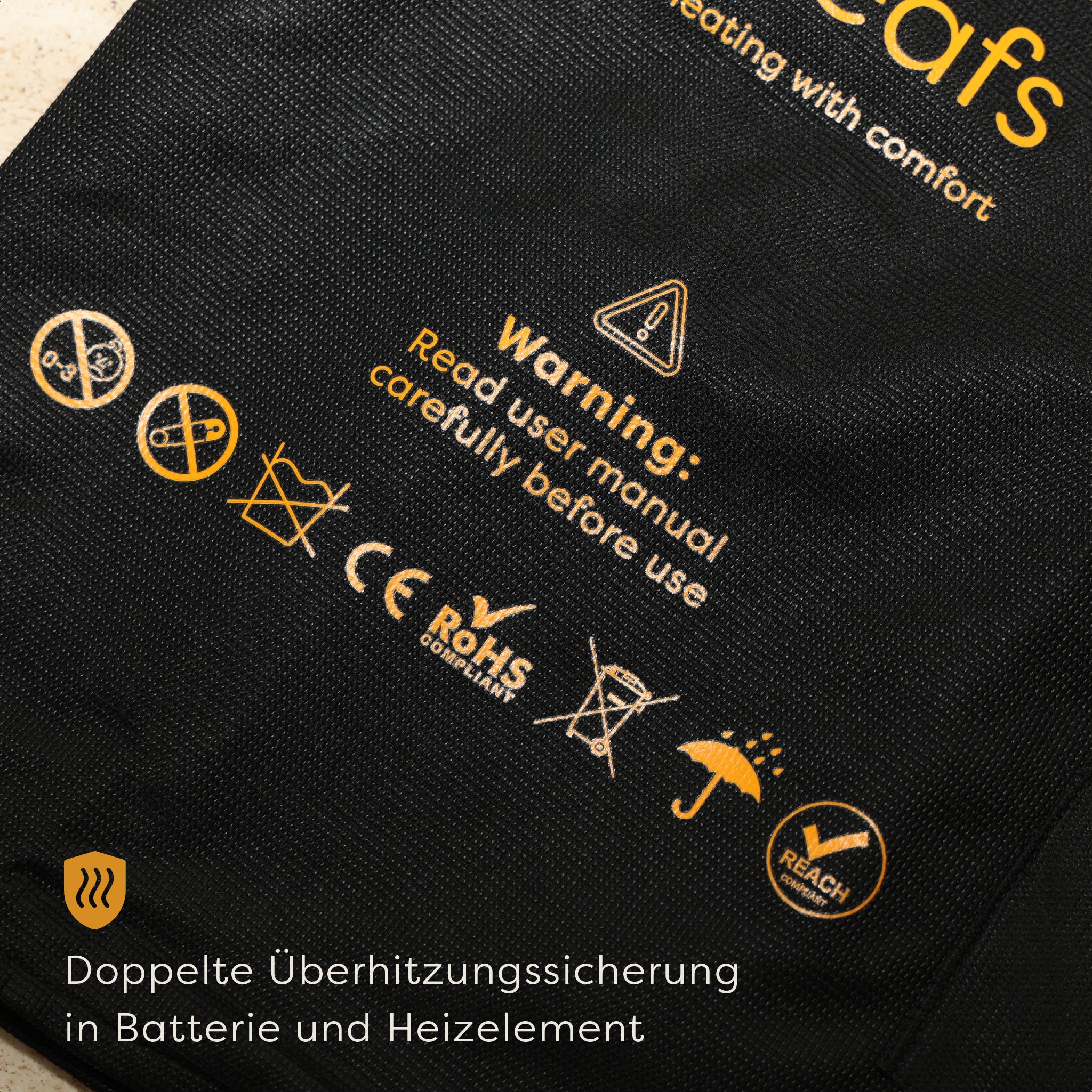 heizkissen outdoor kabellos elektrisch aufladbar 45x45 carbon sicherheit