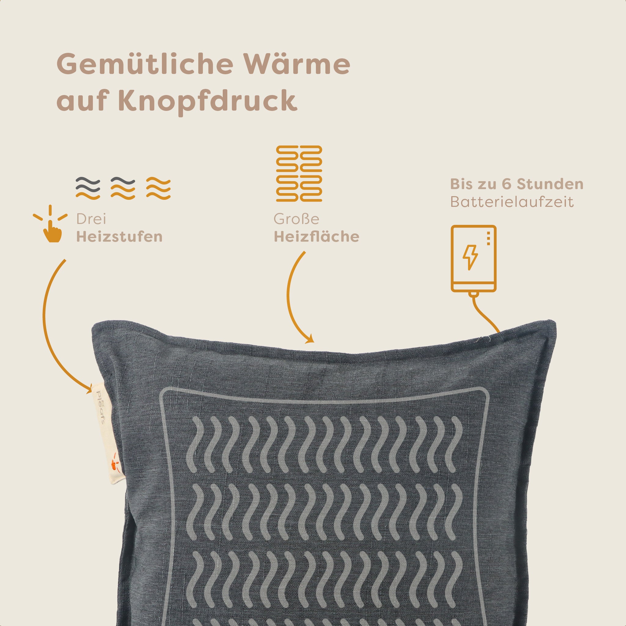 heizkissen outdoor kabellos elektrisch aufladbar 45x45 carbon usp