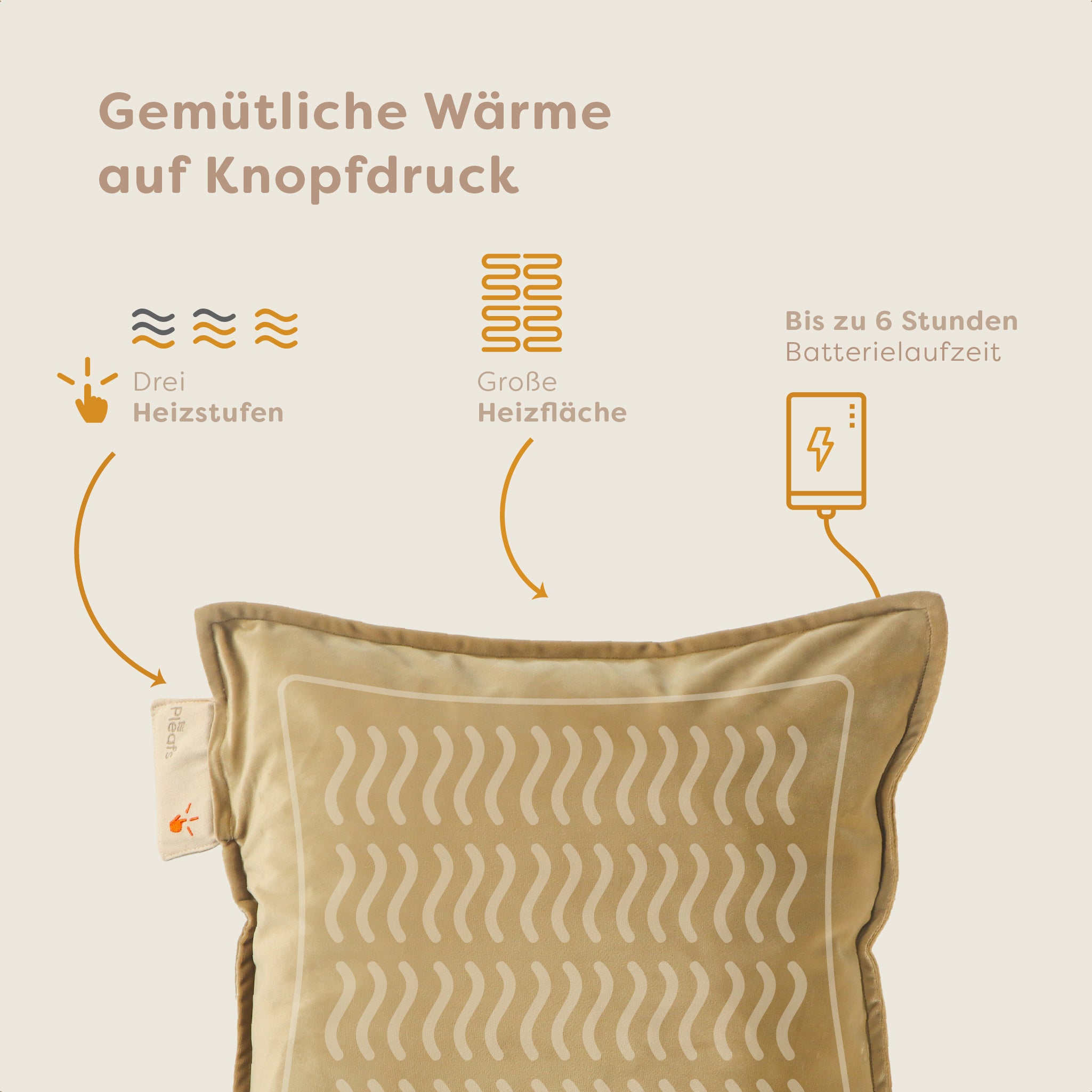 heizkissen plush kabellos elektrisch aufladbar indoor 45x45 crewel-tan usp