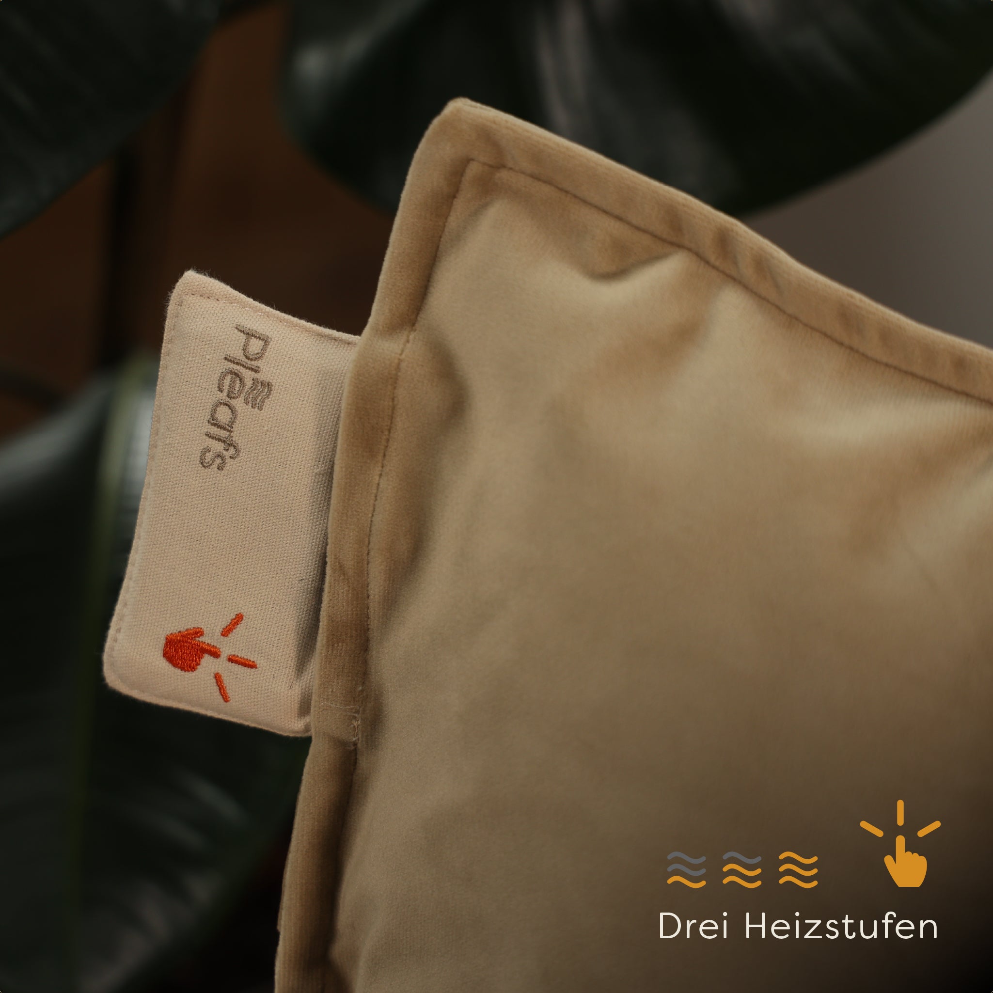 heizkissen plush kabellos elektrisch aufladbar indoor 45x45 crewel-tan wärmestufen