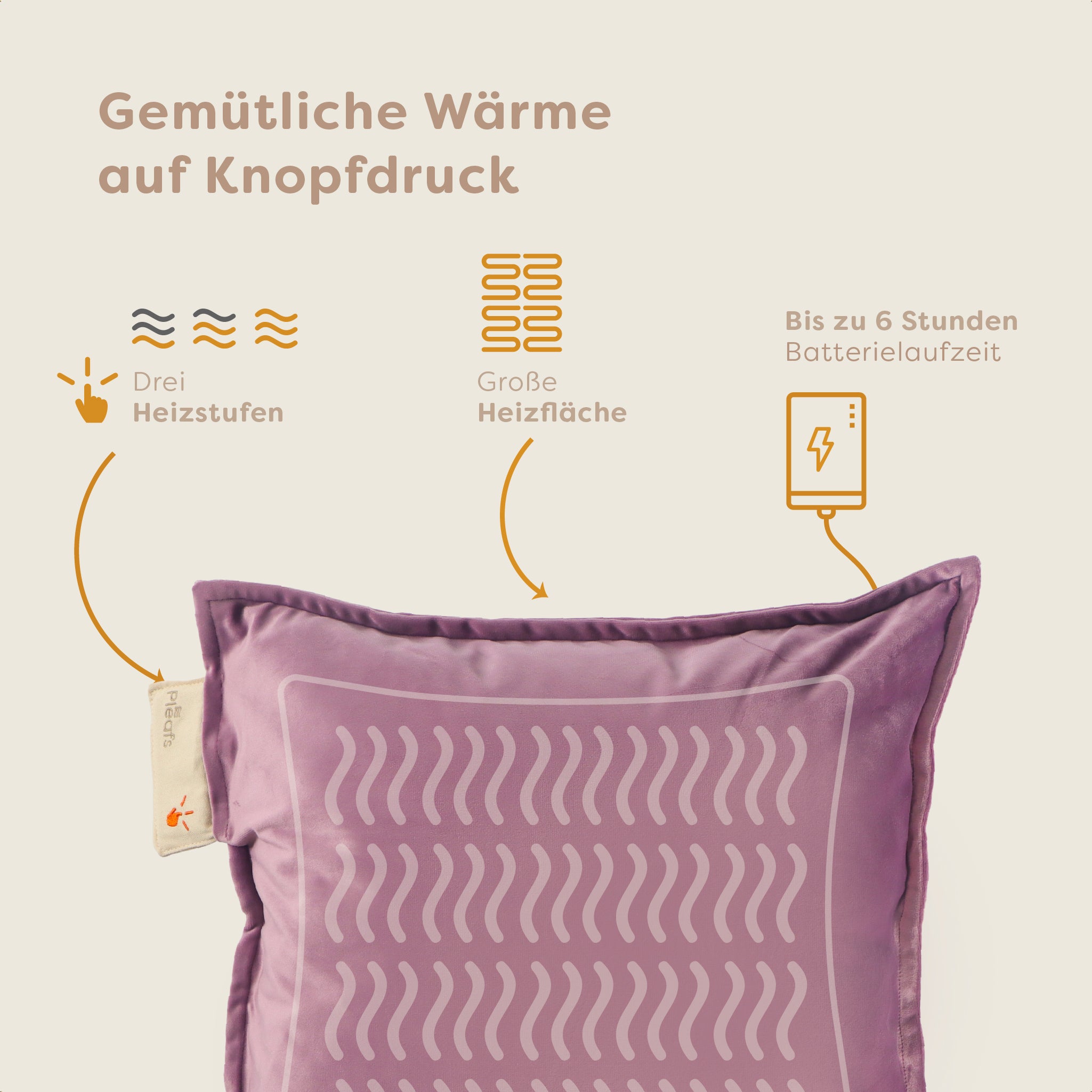 heizkissen plush kabellos elektrisch aufladbar indoor 45x45 hothouse-orchid usp