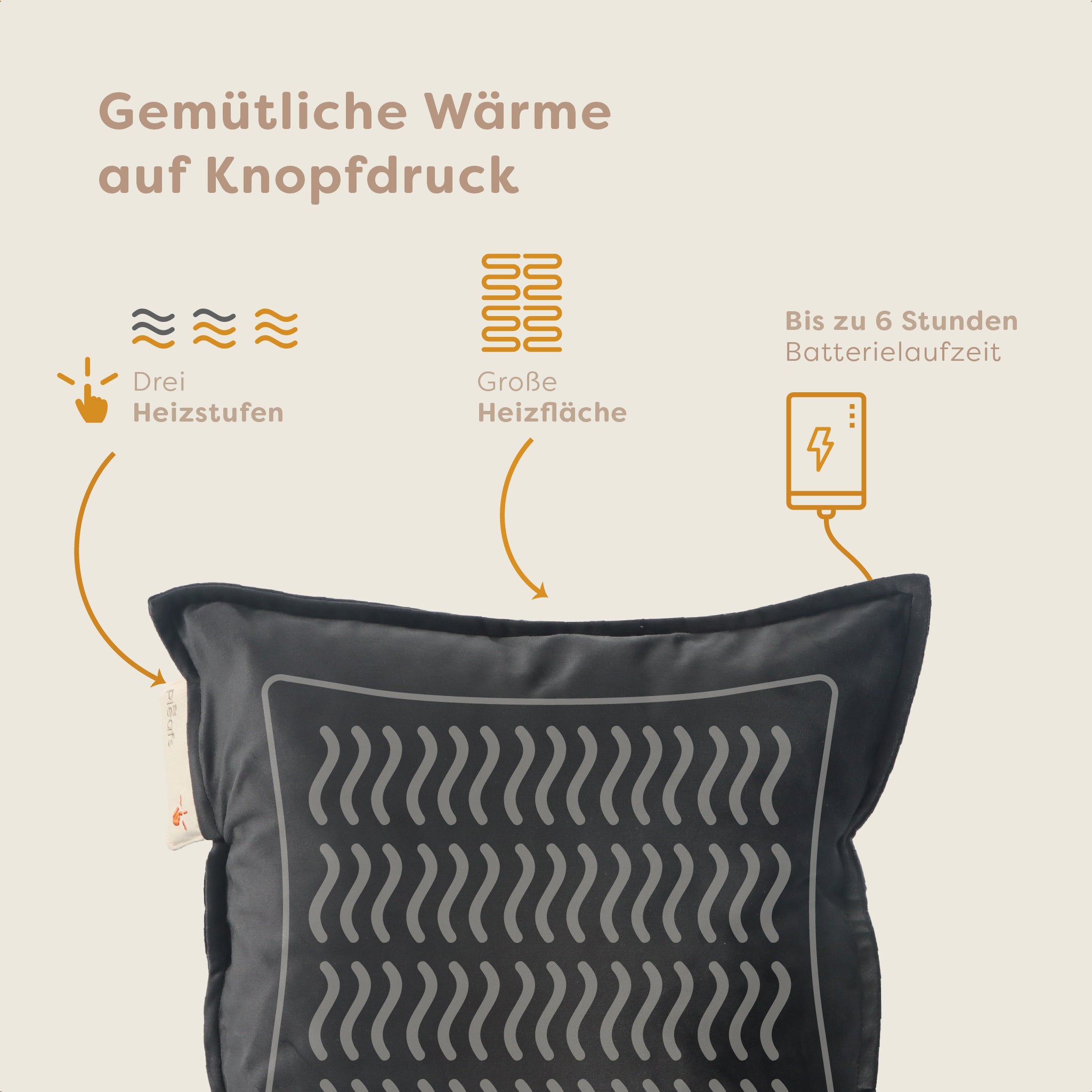 heizkissen plush kabellos elektrisch aufladbar indoor 45x45 onyx usp