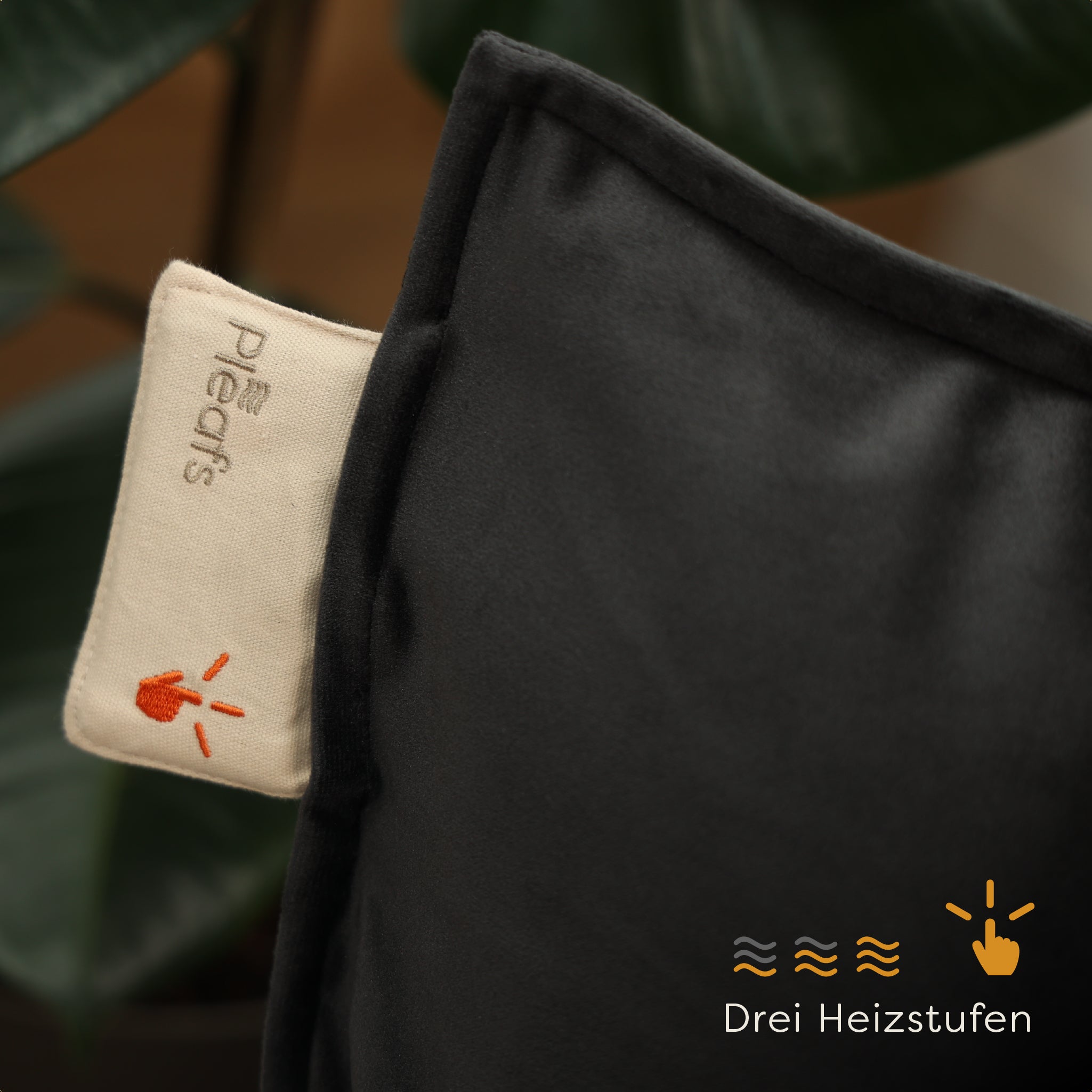 heizkissen plush kabellos elektrisch aufladbar indoor 45x45 onyx wärmestufen