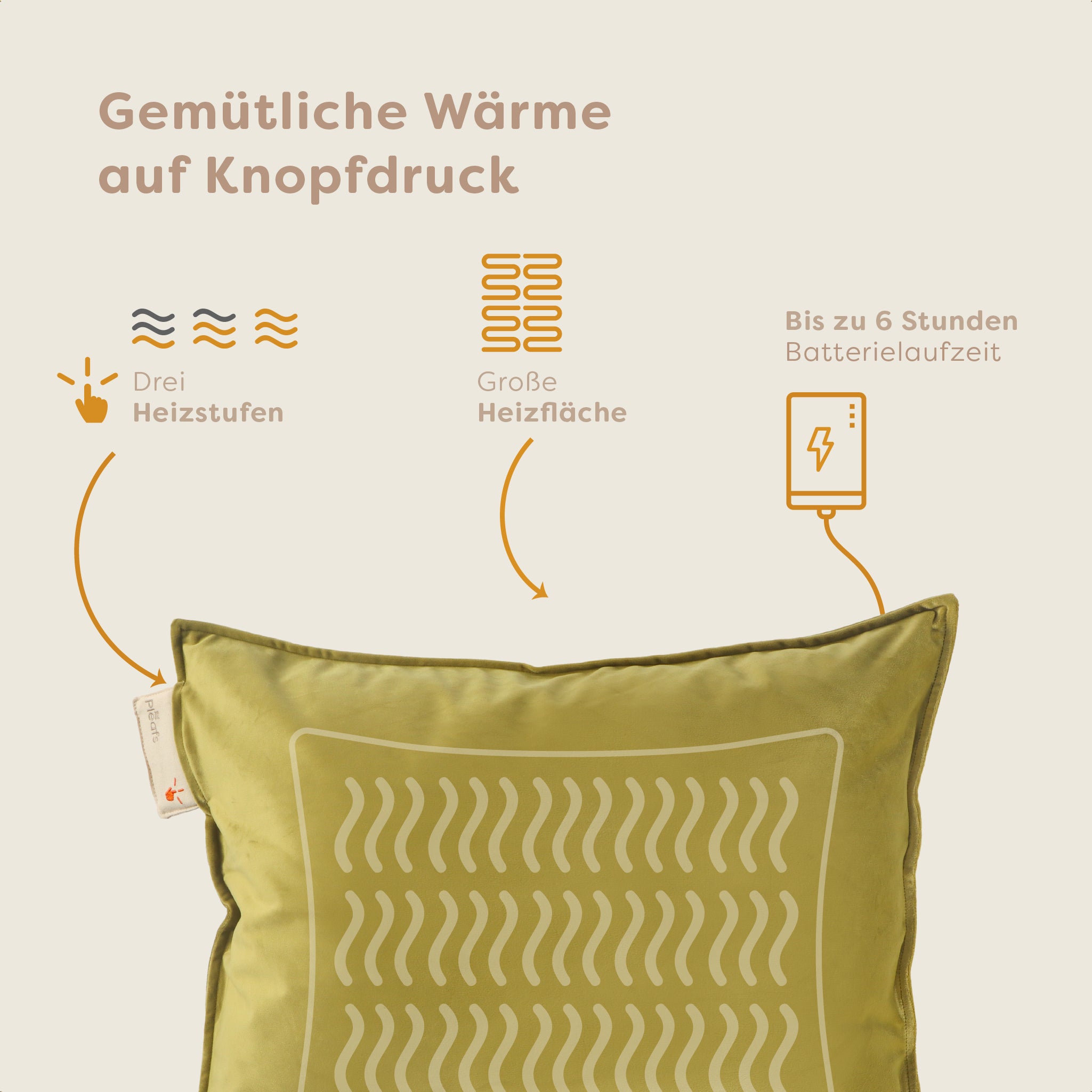 heizkissen plush kabellos elektrisch aufladbar indoor 45x60 barley-corn usp