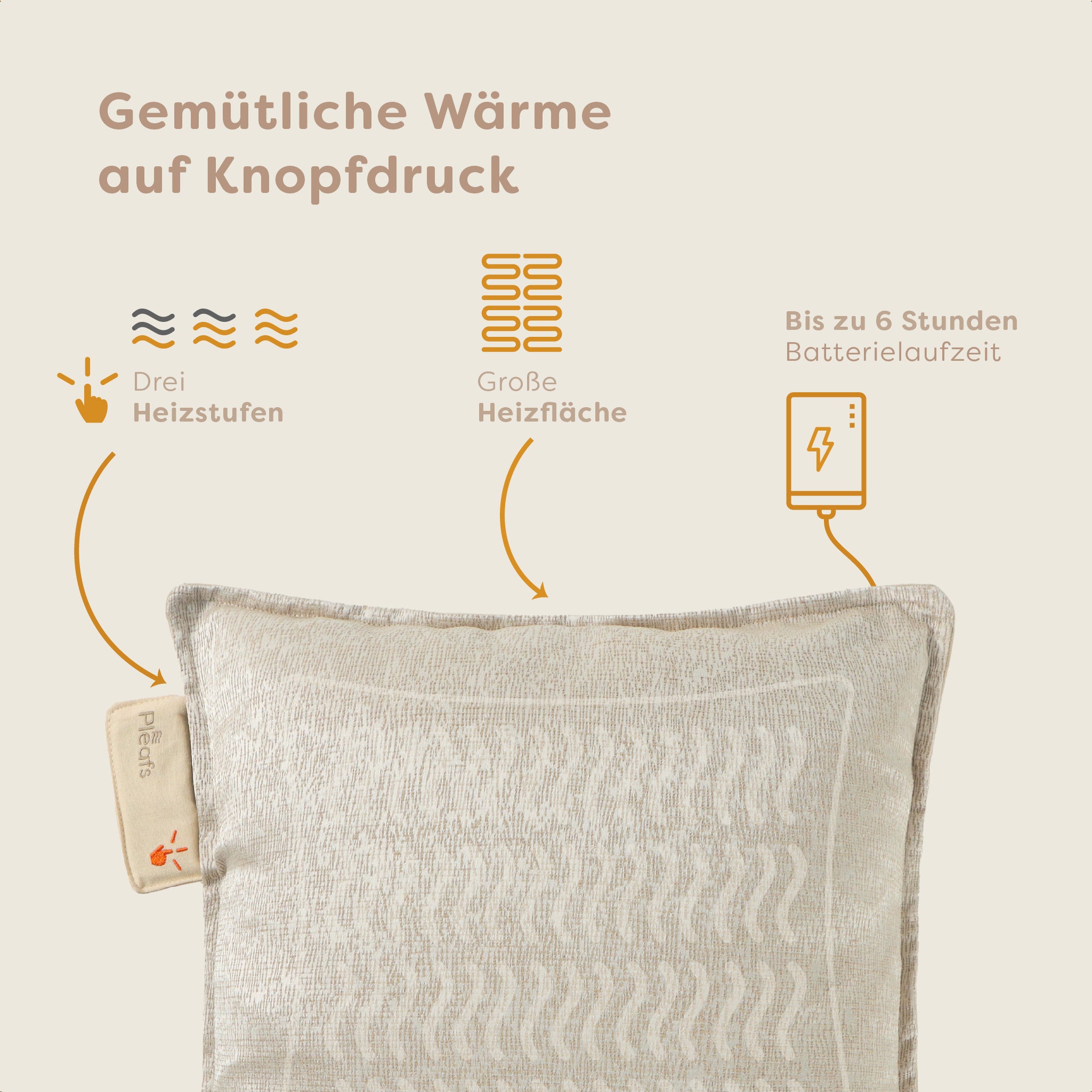 heizkissen boho kabellos elektrisch aufladbar indoor 45x45 dark-vanilla usp