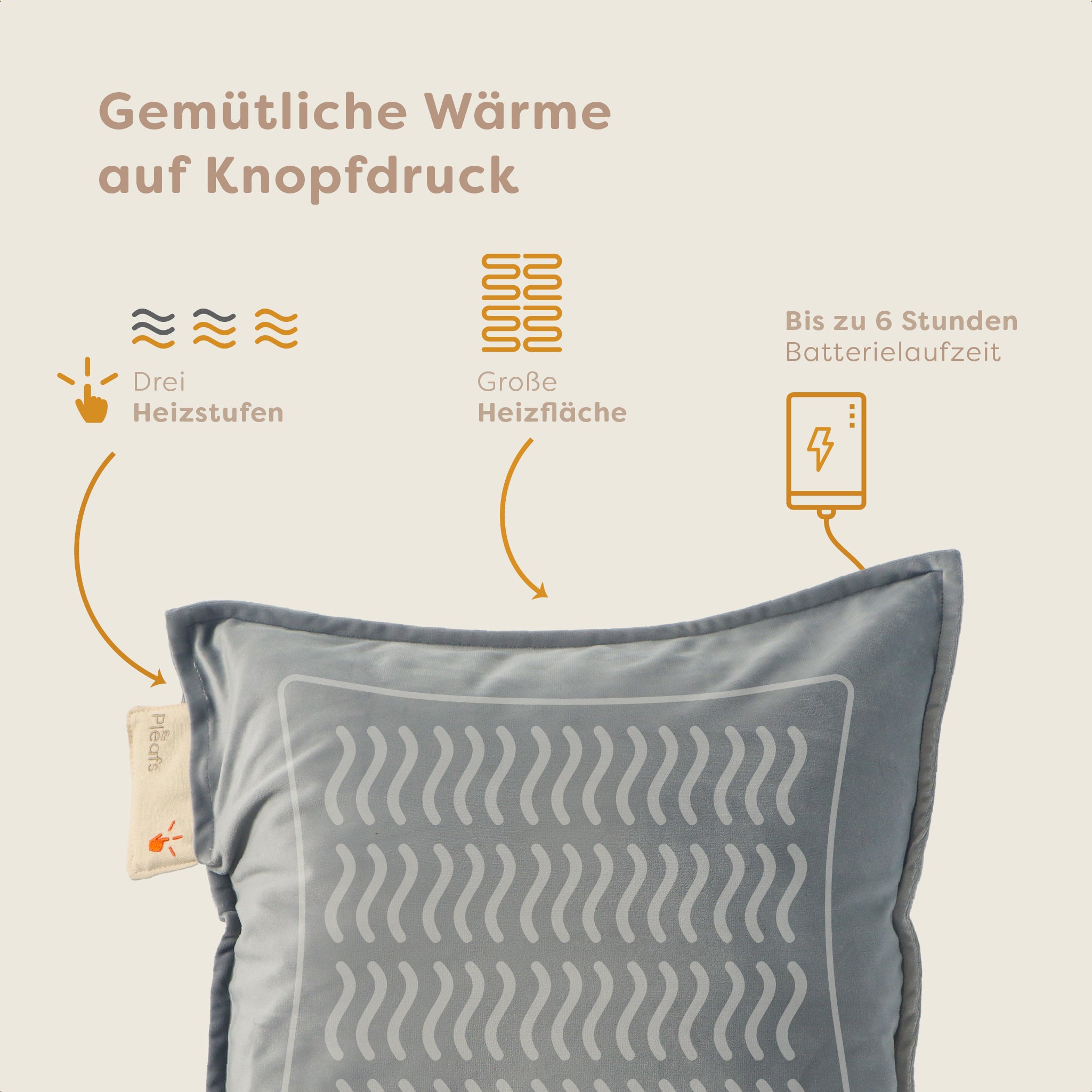 heizkissen plush kabellos elektrisch aufladbar indoor 45x45 black-coral usp