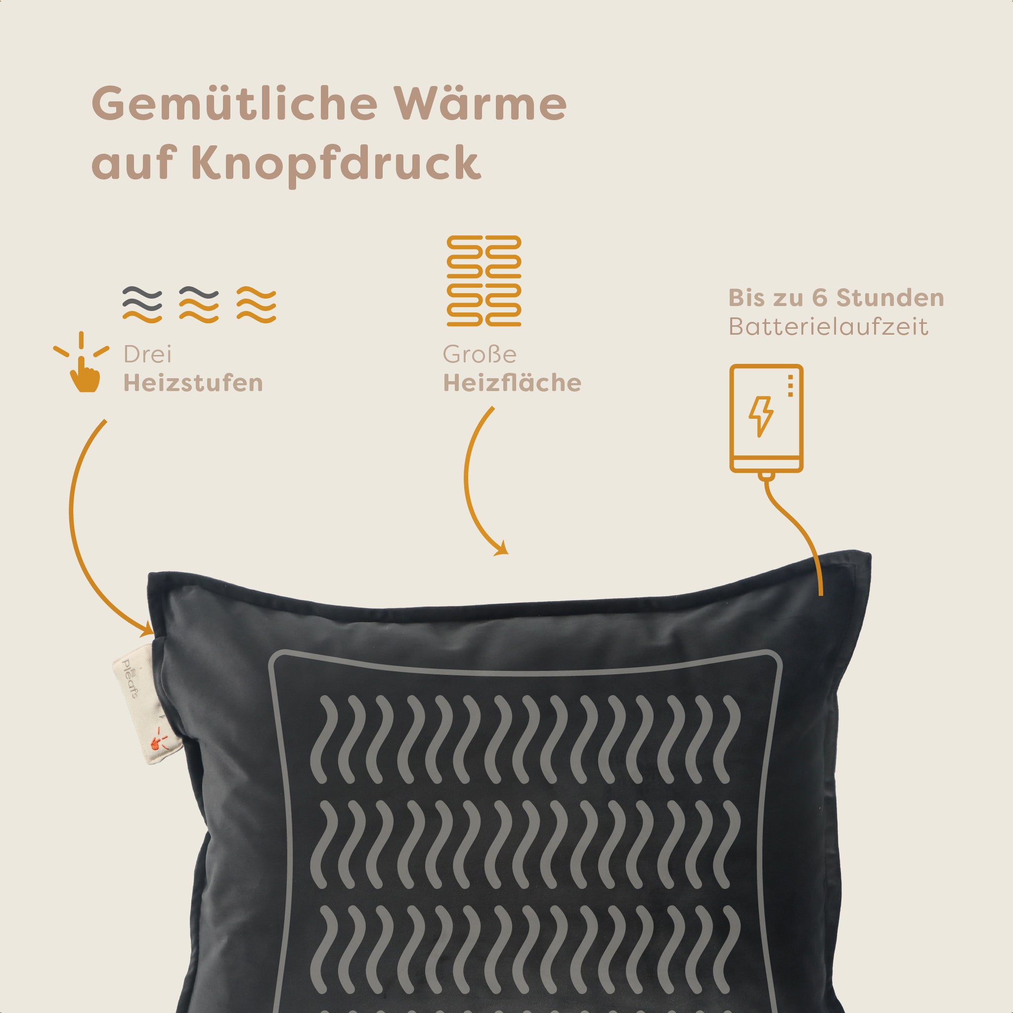 heizkissen plush kabellos elektrisch aufladbar indoor 45x60 onyx usp